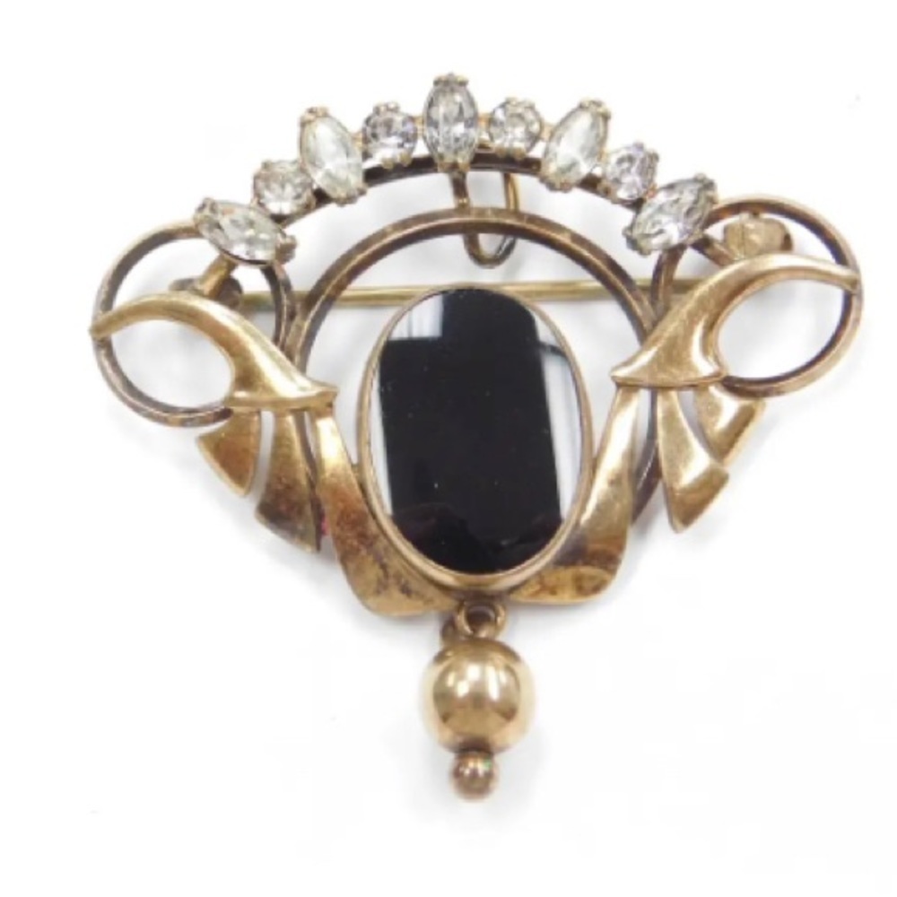 1/20th 12k Gold Filled Rhinestone and Onyx Pendant / Pin / Brooch by Carl Art